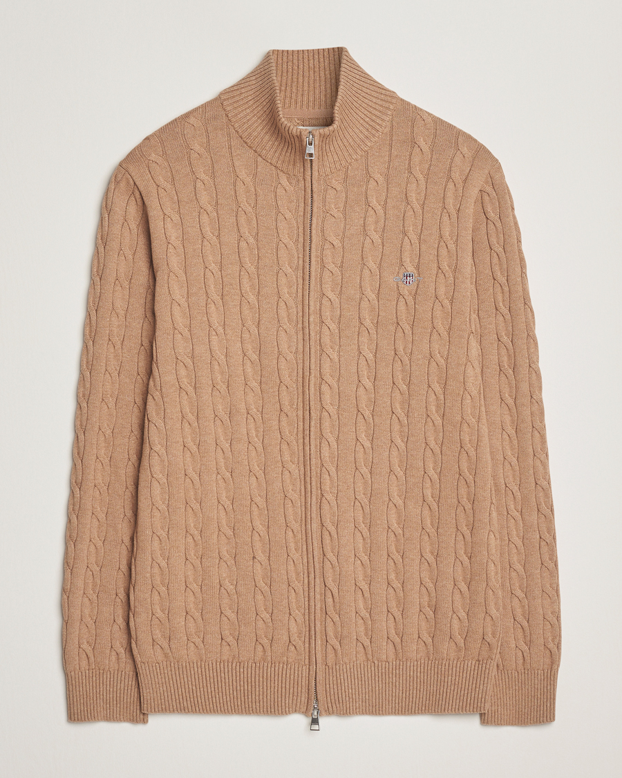 GANT Cotton Cable Full Zip Dark Sand Melange