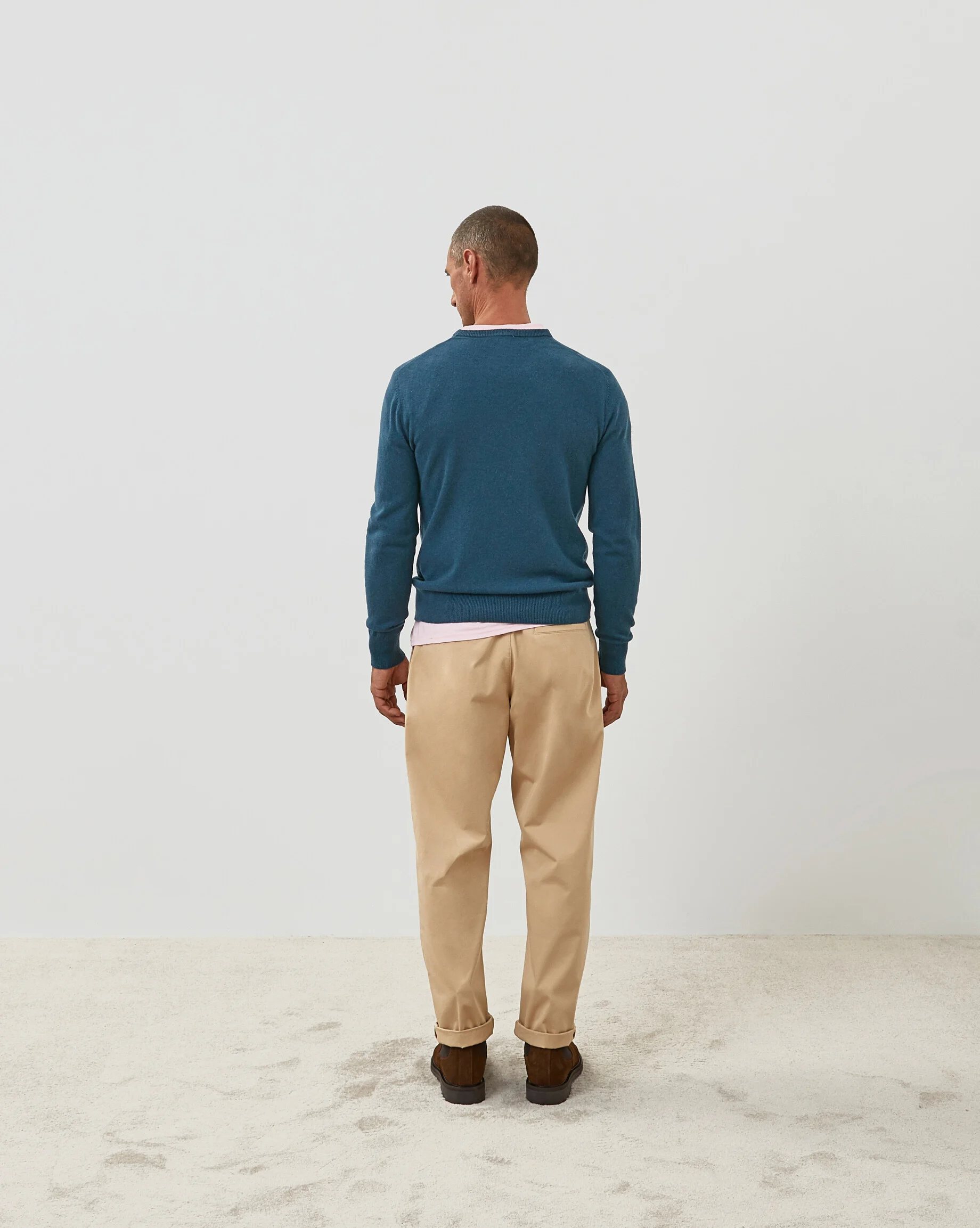 Pull homme col rond en cachemire 2 fils | Bleu