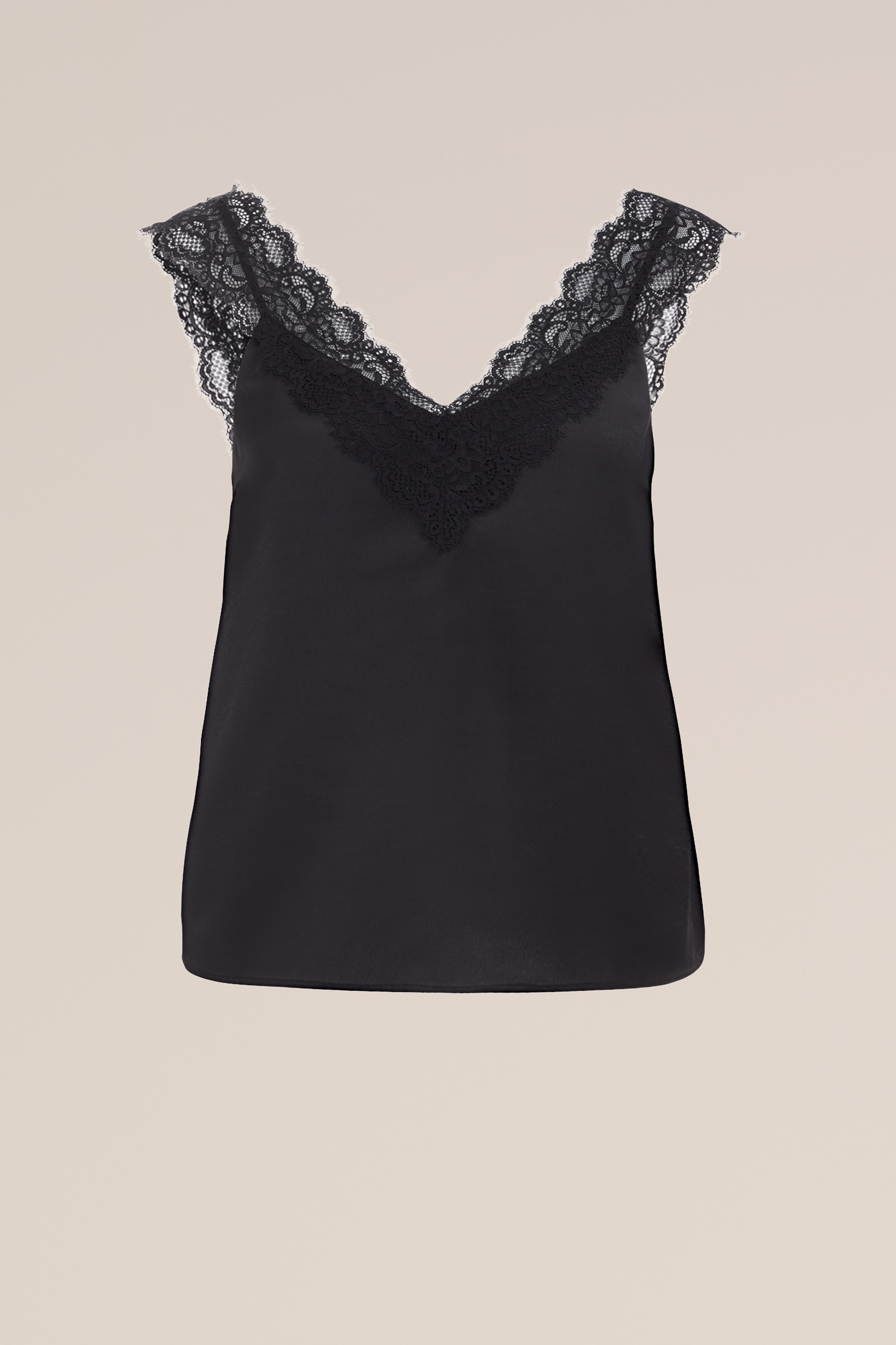 singlet met kant en satijnen look WE Fashion Zwart
