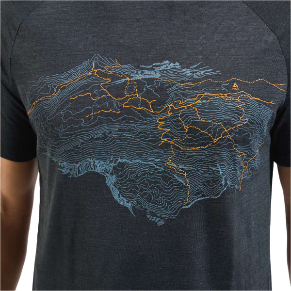 T-shirt randonnée ODLO ASCENT PW 130 TOPOGRAPHY CREW NECK S/S BLACK MELANGE