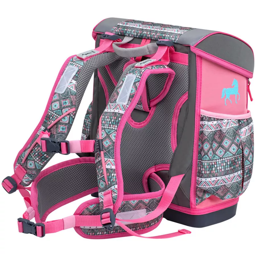 Belmil Schulranzen Customize-me Schulranzen Set 4-teilig mit Brustgurt, Hüftgurt Horse Aruba Blue