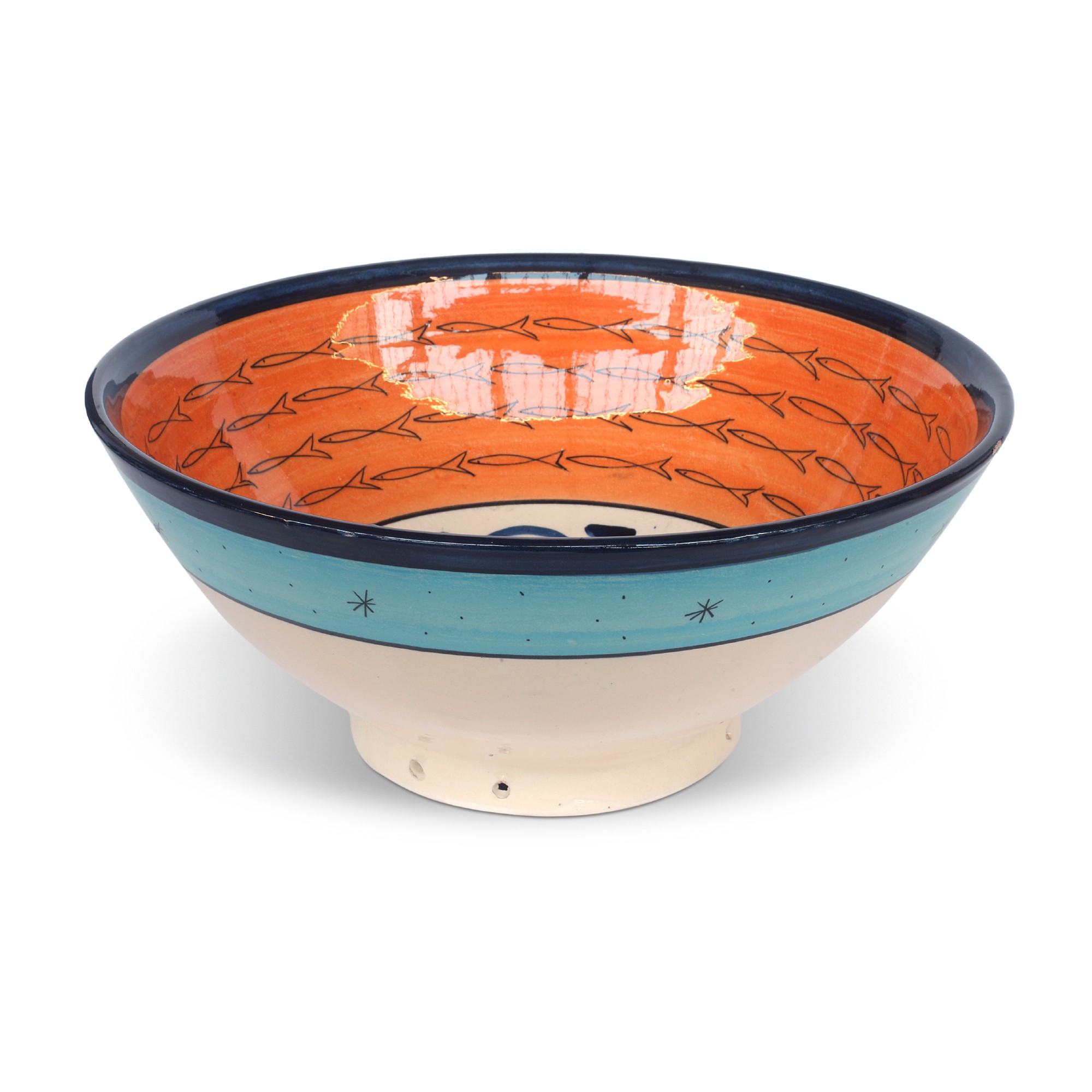 Zierschale 'Fisch', blau, orange, Ø 30 cm, H 12 cm von fischer's lagerhaus