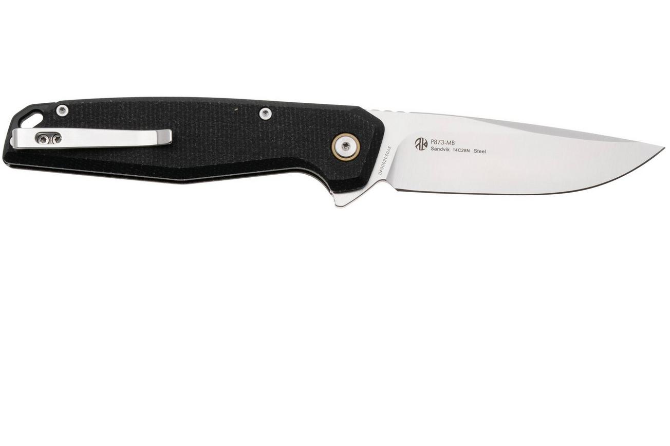 Ruike P873-MB Satin 14C28N, Black Micarta, zakmes