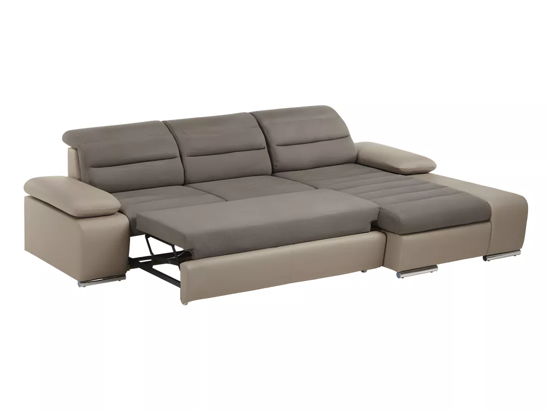 Canapé d'angle convertible en tissu et simili MIRABEAU - Taupe - Angle droit