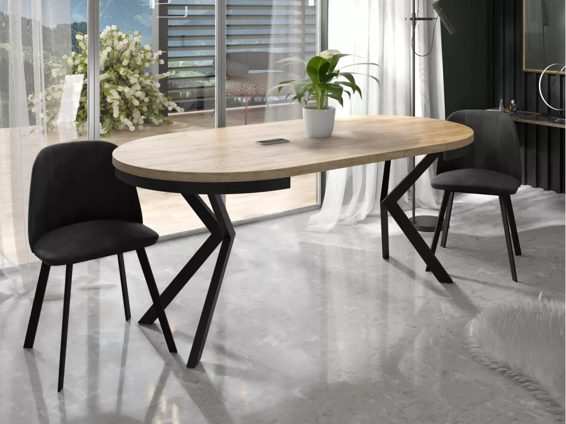 Table à Manger Extensible Ronde - Table Style Loft Avec Pieds En Métal - 90 à 170 Cm - Table Ronde Style Industriel Pour Le Salon - Compacte - Chêne Craft/noir - 90