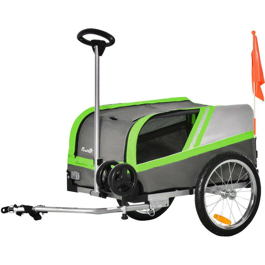 PawHut Hundeanhänger 2 in 1 Trolley grün, grau, silber