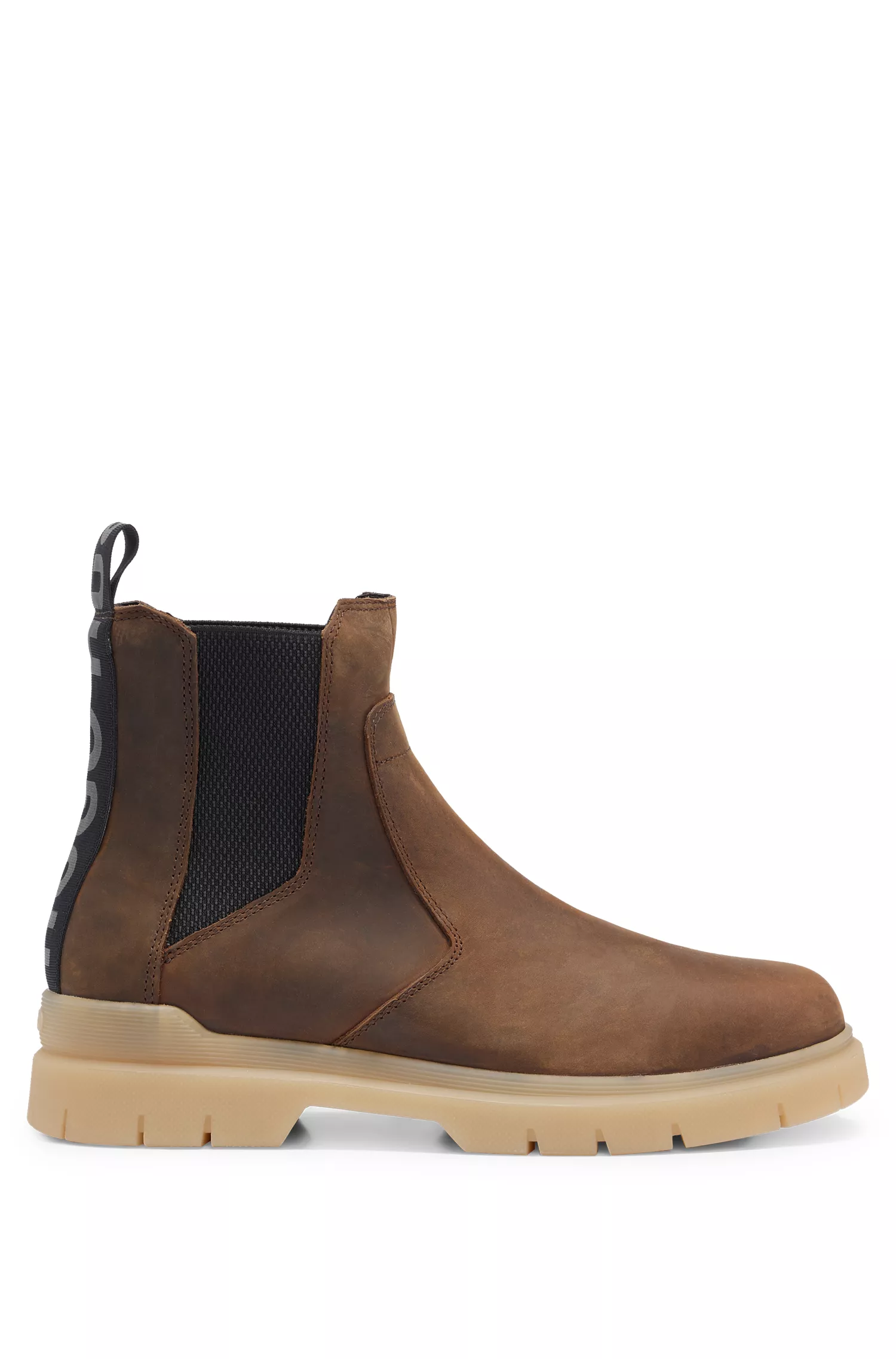Botas Chelsea HUGO em couro vermelho com detalhe em fita com o logotipo.