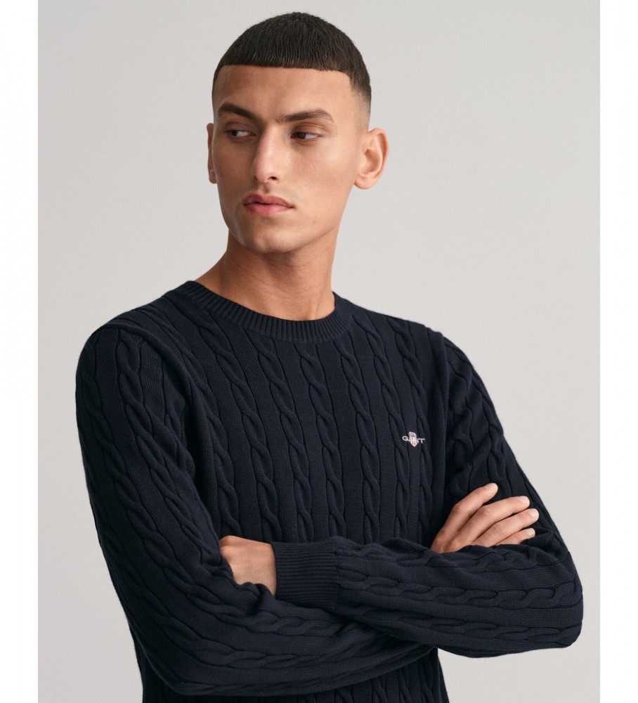 Camisa Gant Navy Cable Knit com gola redonda