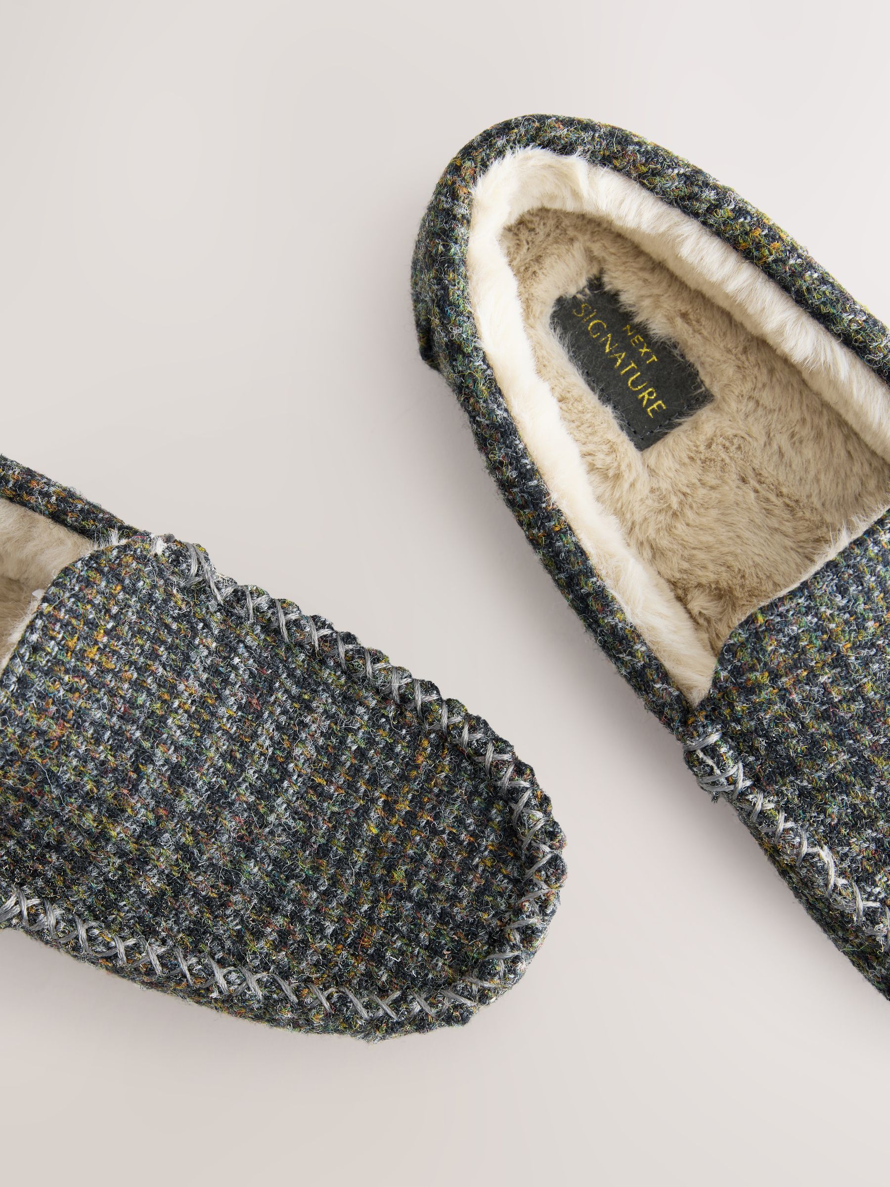 Marineblauw - Signature Harris Tweed Moccasin Slippers
