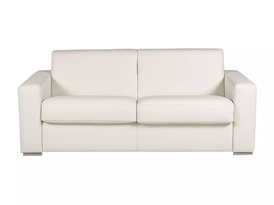 Canapé 3 places convertible express 100% cuir de buffle blanc matelas 20 cm DELECTEA II