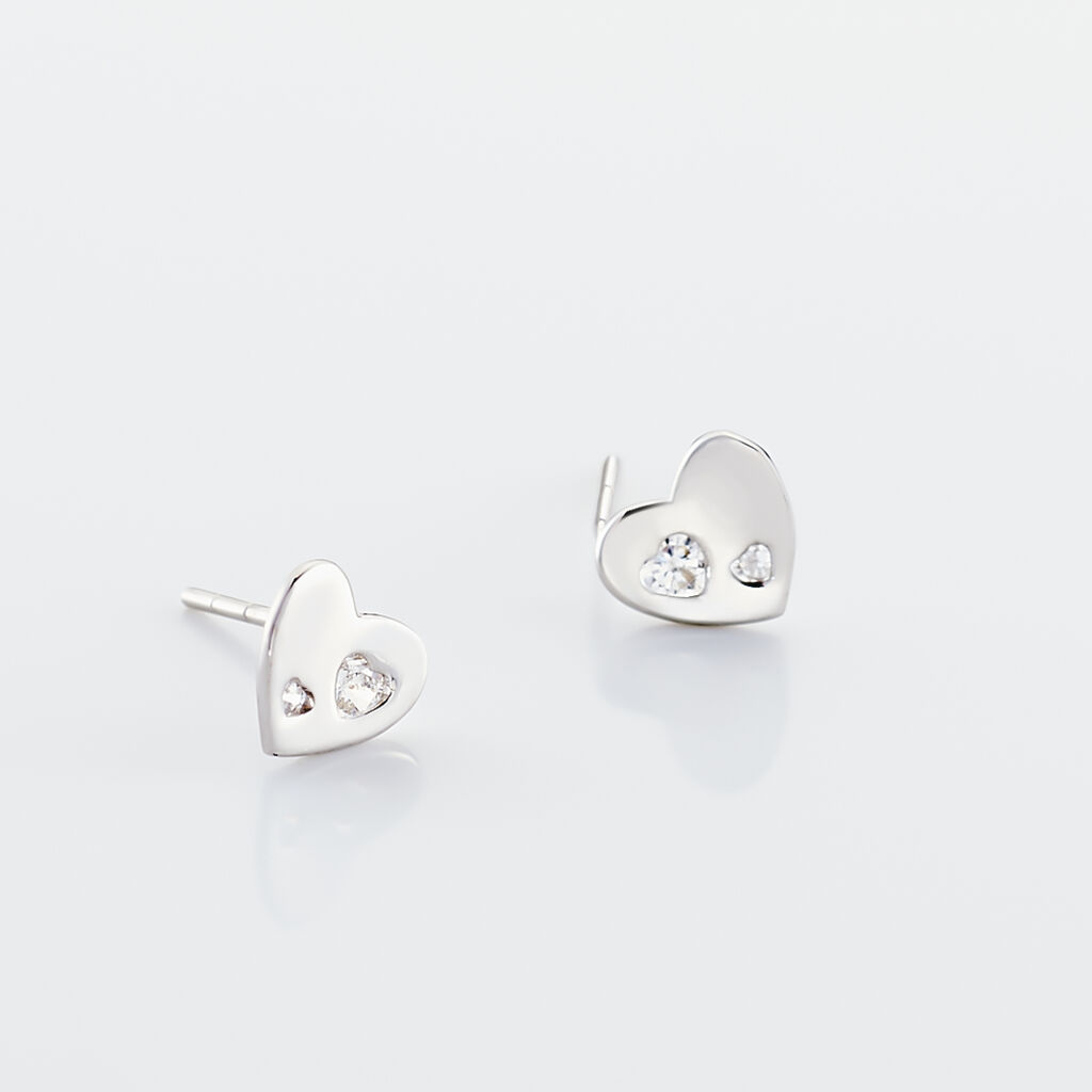 Boucles D'oreilles Puces Daria Coeur Plein Or Blanc Oxyde De Zirconium