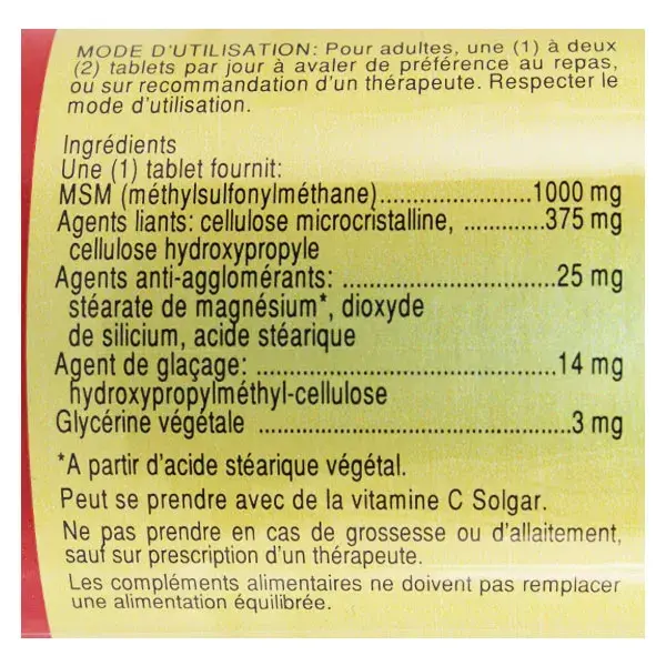Solgar MSM 1000mg 60 comprimidos