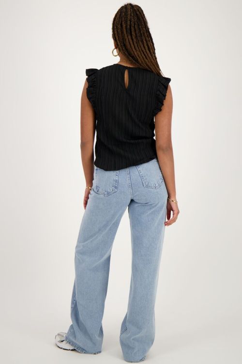 Zwarte crinkle top met ruffle