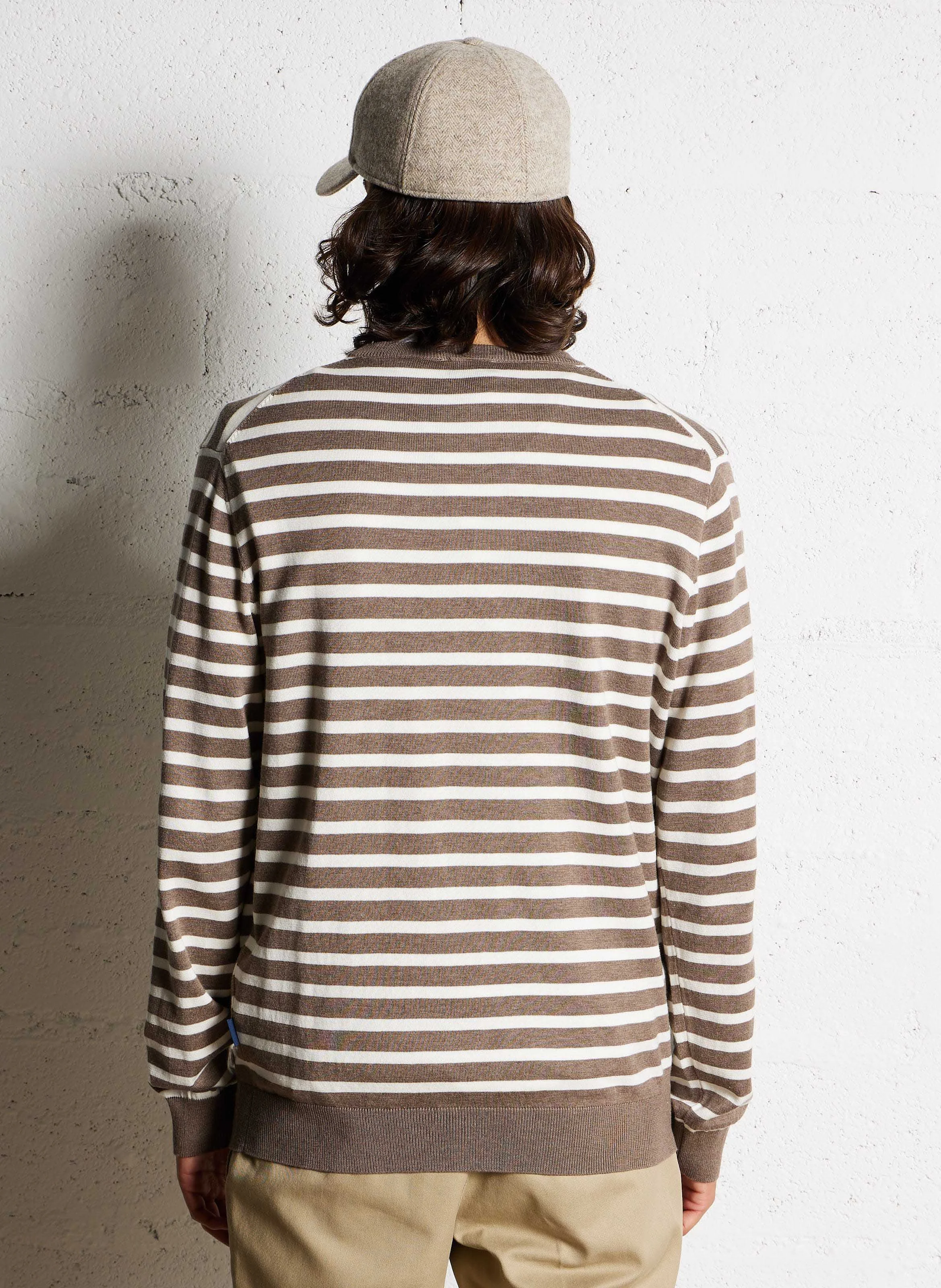 Pull col rond rayé en coton et en soie mélangés | Multicolore