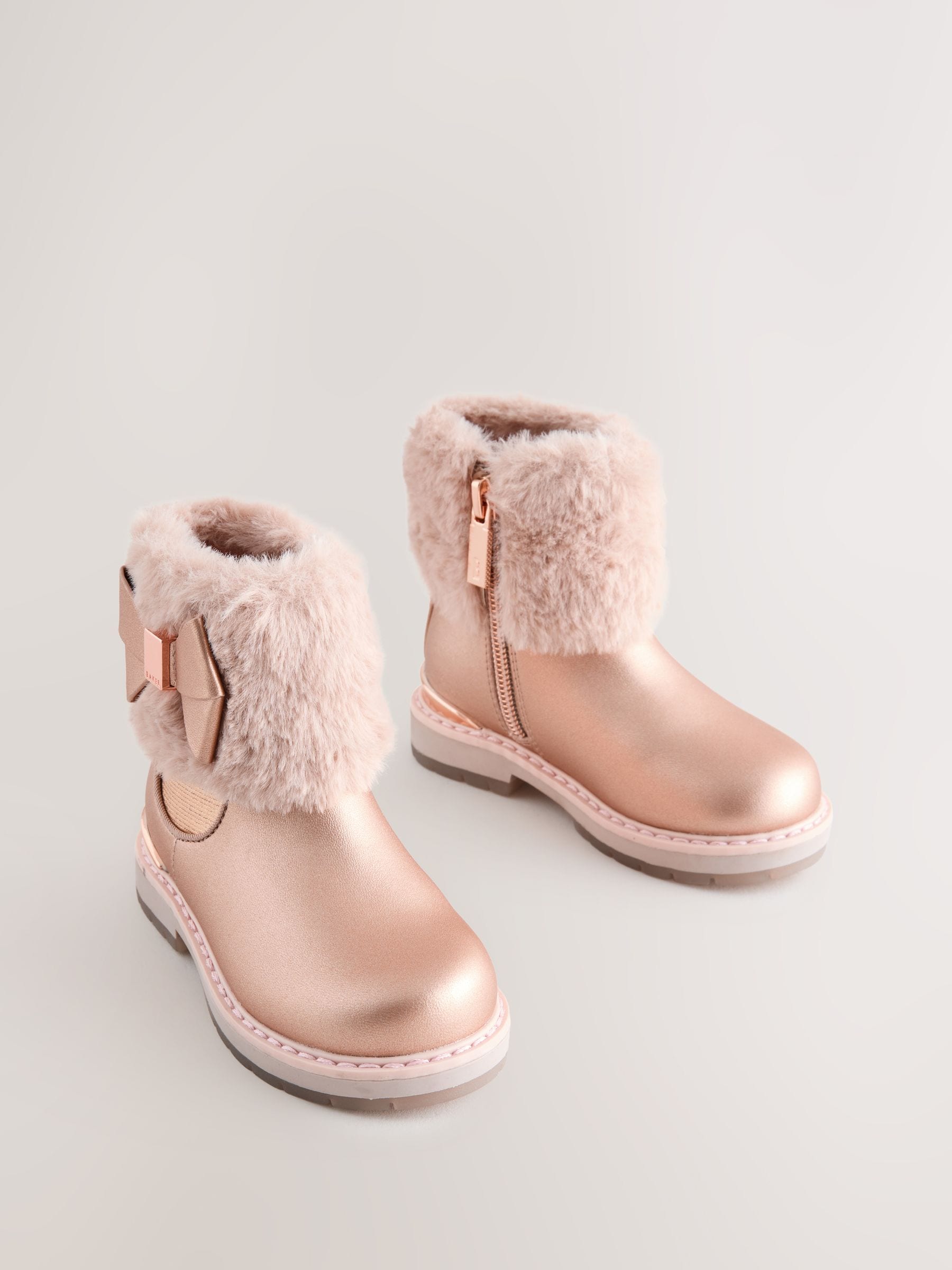 Roze - Baker by Ted Baker Girls Faux Fur Cuff Boots with Bow