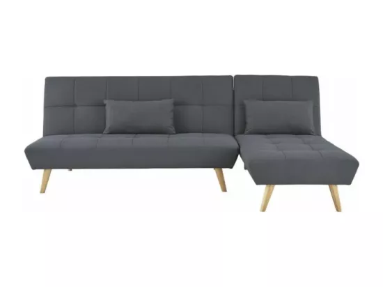 SANDRO Canapé d'angle Clic-Clac réversible scandinave 3 places - Tissu gris foncé capitonné avec coussins - L 224 x P 86