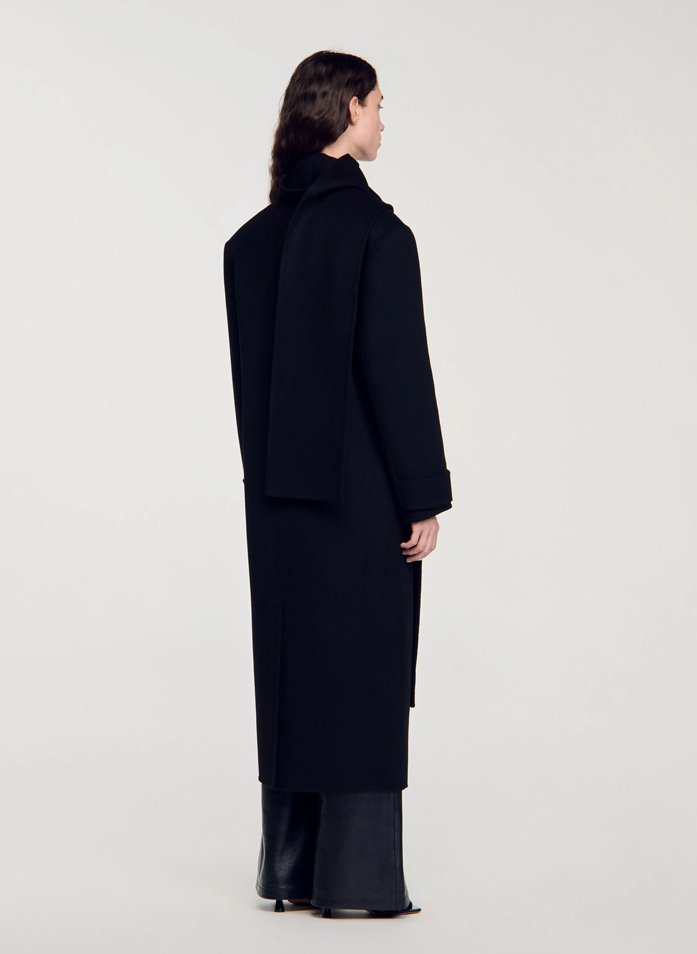 Manteau col à écharpe en laine | Noir