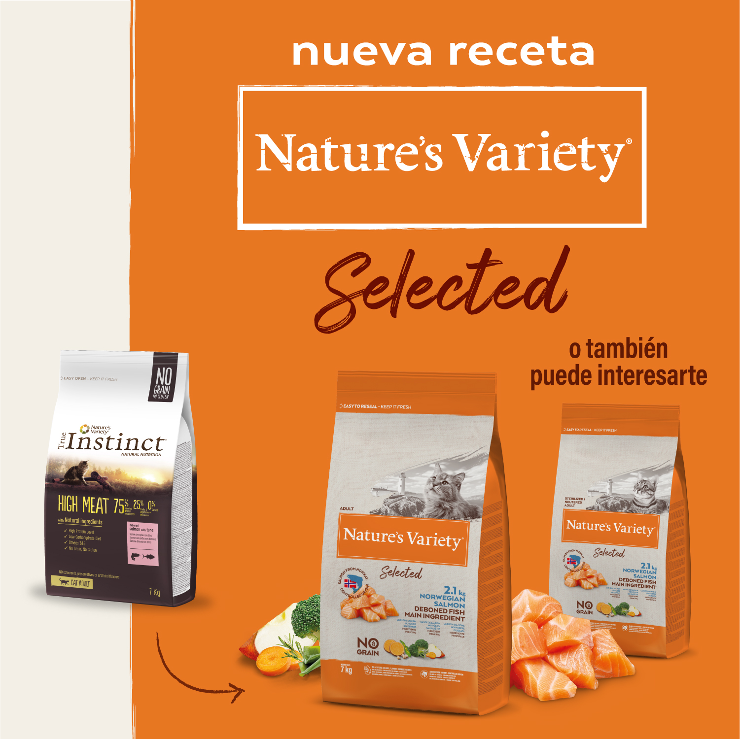 Ração para gatos Nature's Variety Selected Adult com salmão norueguês esterilizado