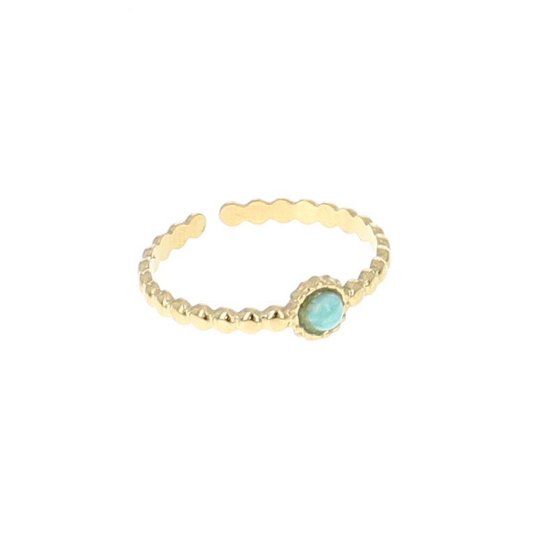 Bague dorée pierre calcedoine aqua Nusa Dua