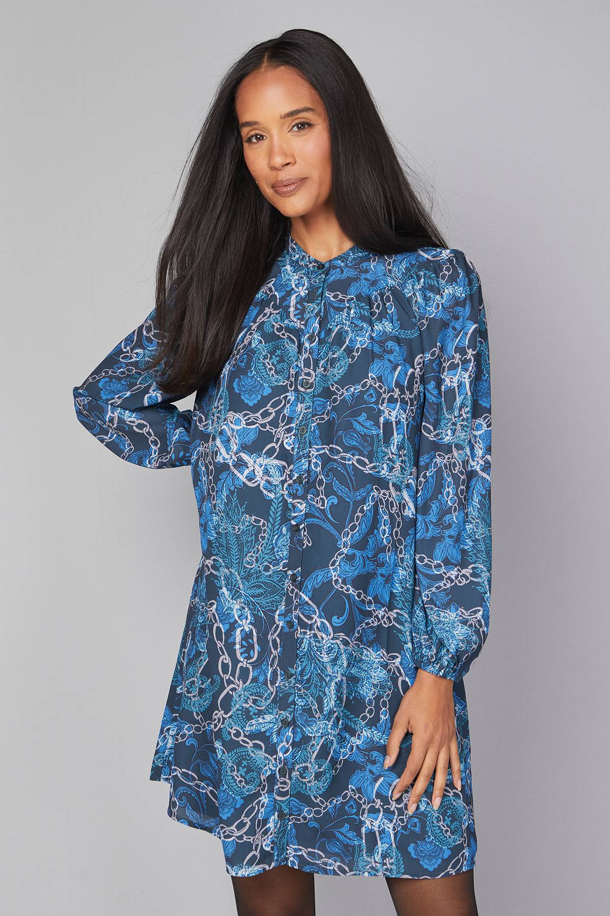 Wallis Robe Évasée à Boutonnage Traversant Motif Abstrait Petite Taille