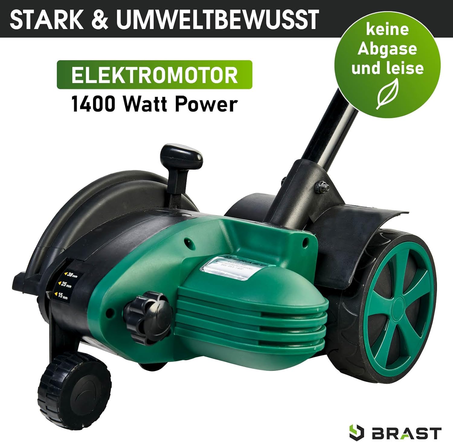 BRAST® Rasentrimmer Rasenkantenschneider | 1400Watt | doppelseitiges Flügelmesser | einstellbare Führungsschiene als Kantenschutz | Nylon-Unkrautbürste | robuste Teleskopstange | Sicherheitsschalter