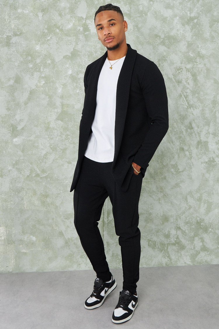Ensemble 2 pièces gilet + pantalon noir texturé