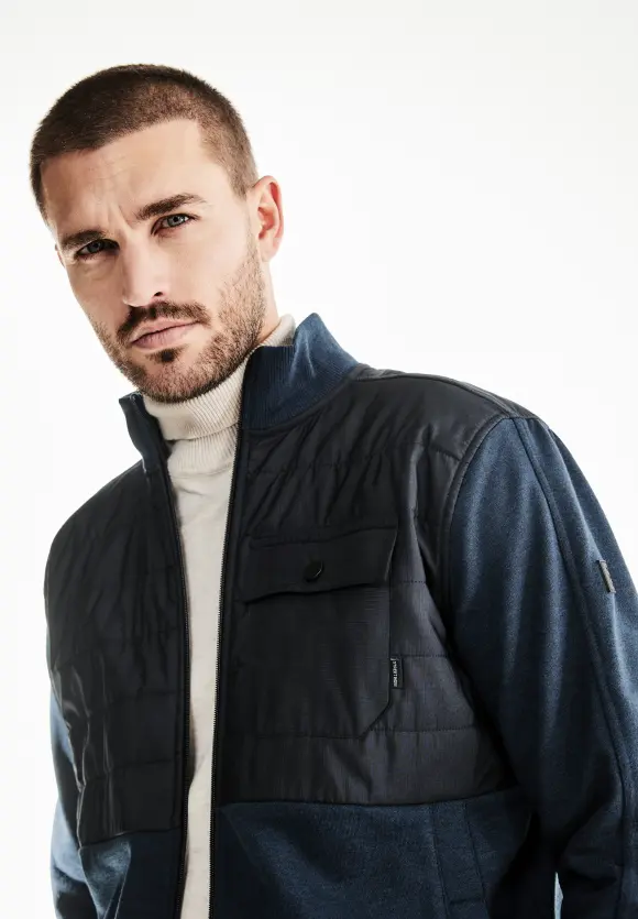 Materialmix Sweatjacke - dark dust blue