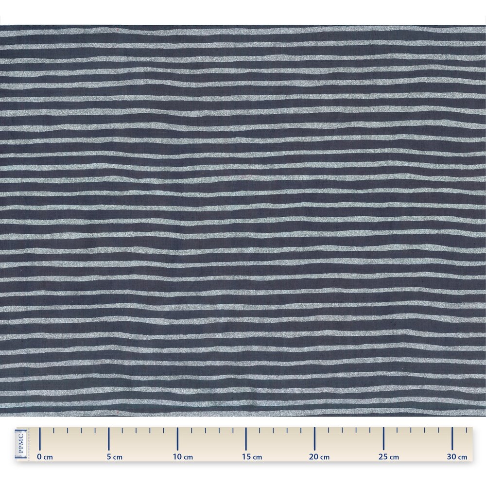 Tissu Voile Rayé Argent Marine
