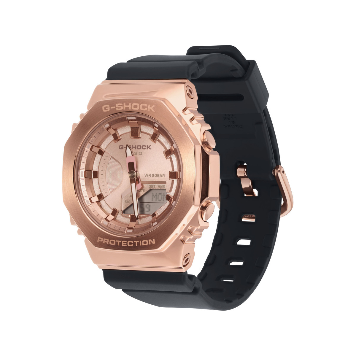 Montre G-SHOCK femme acier doré rose bracelet résine noire