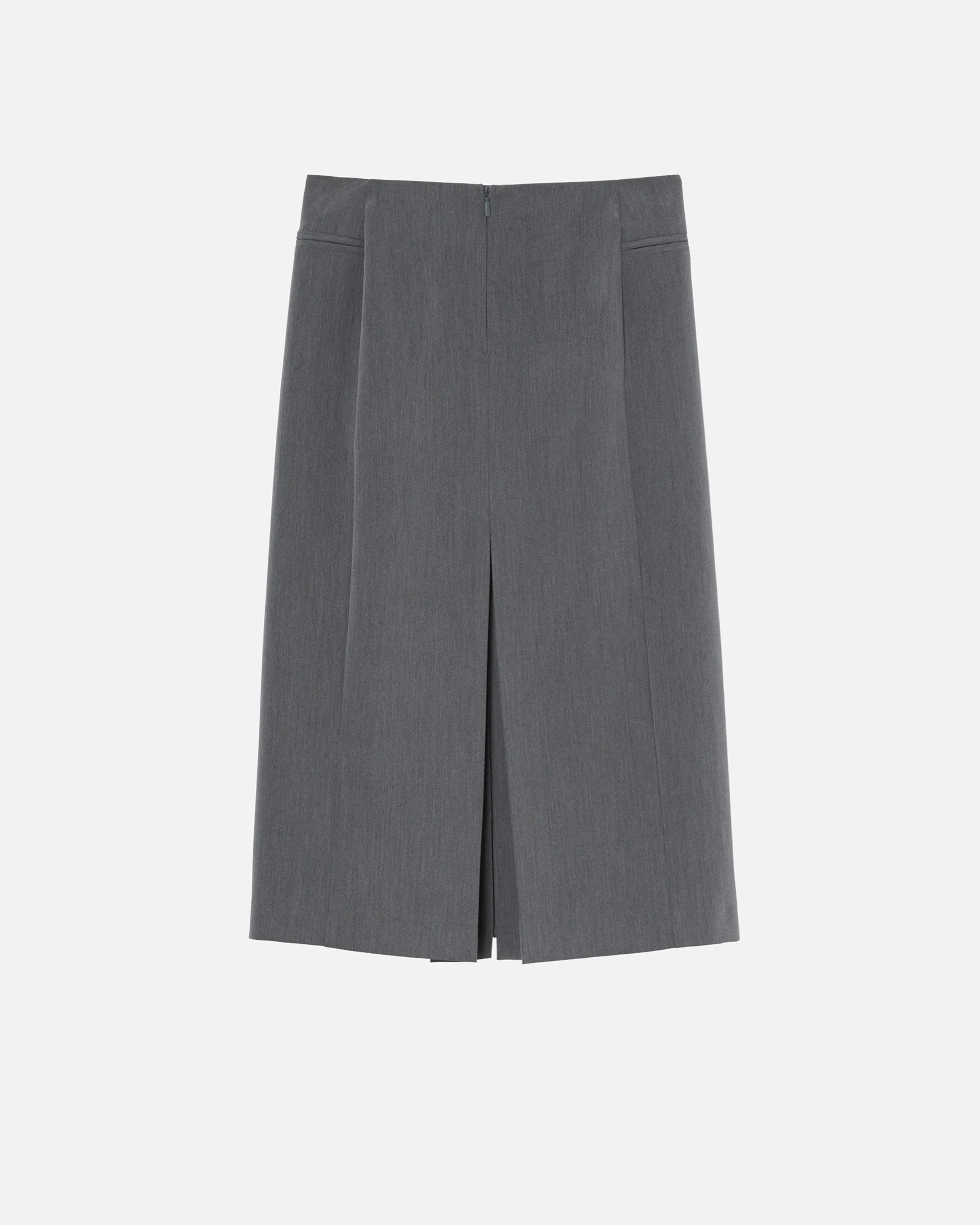 Jupe tailleur midi plissée et fendue | Gris