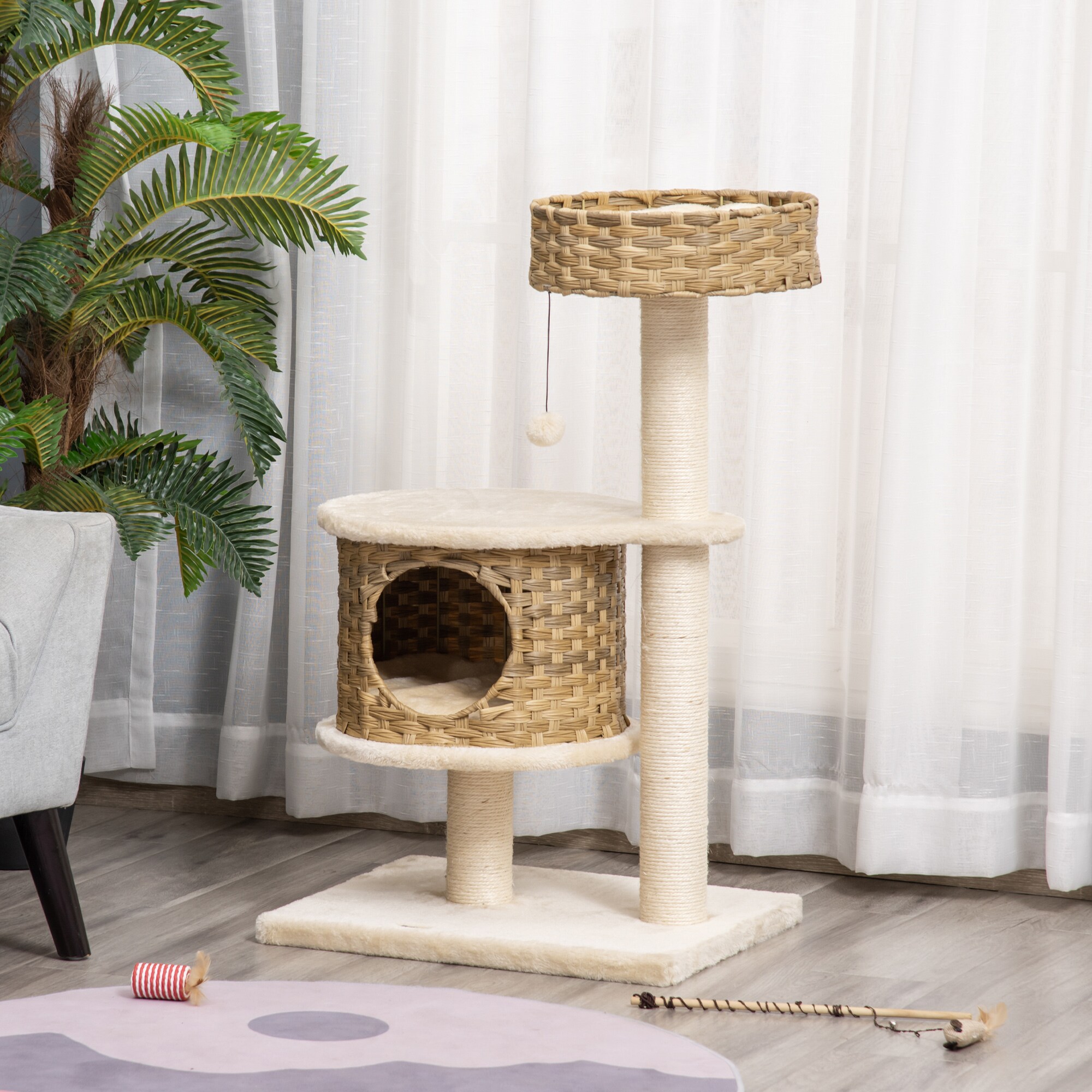 PawHut Kratzbaum mit Katzenhöhle bunt 55L x 47B x 95H cm