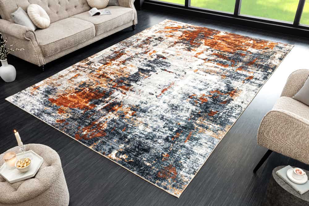 Design Teppich MODERN ART XXL 350x240cm grau kupfer Kurzflor Indoor-Teppich