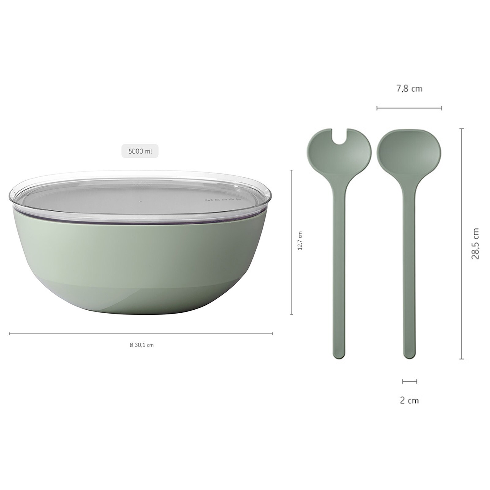Mepal Servierschale mit Deckel & Salatbesteck Silueta 5000 ml