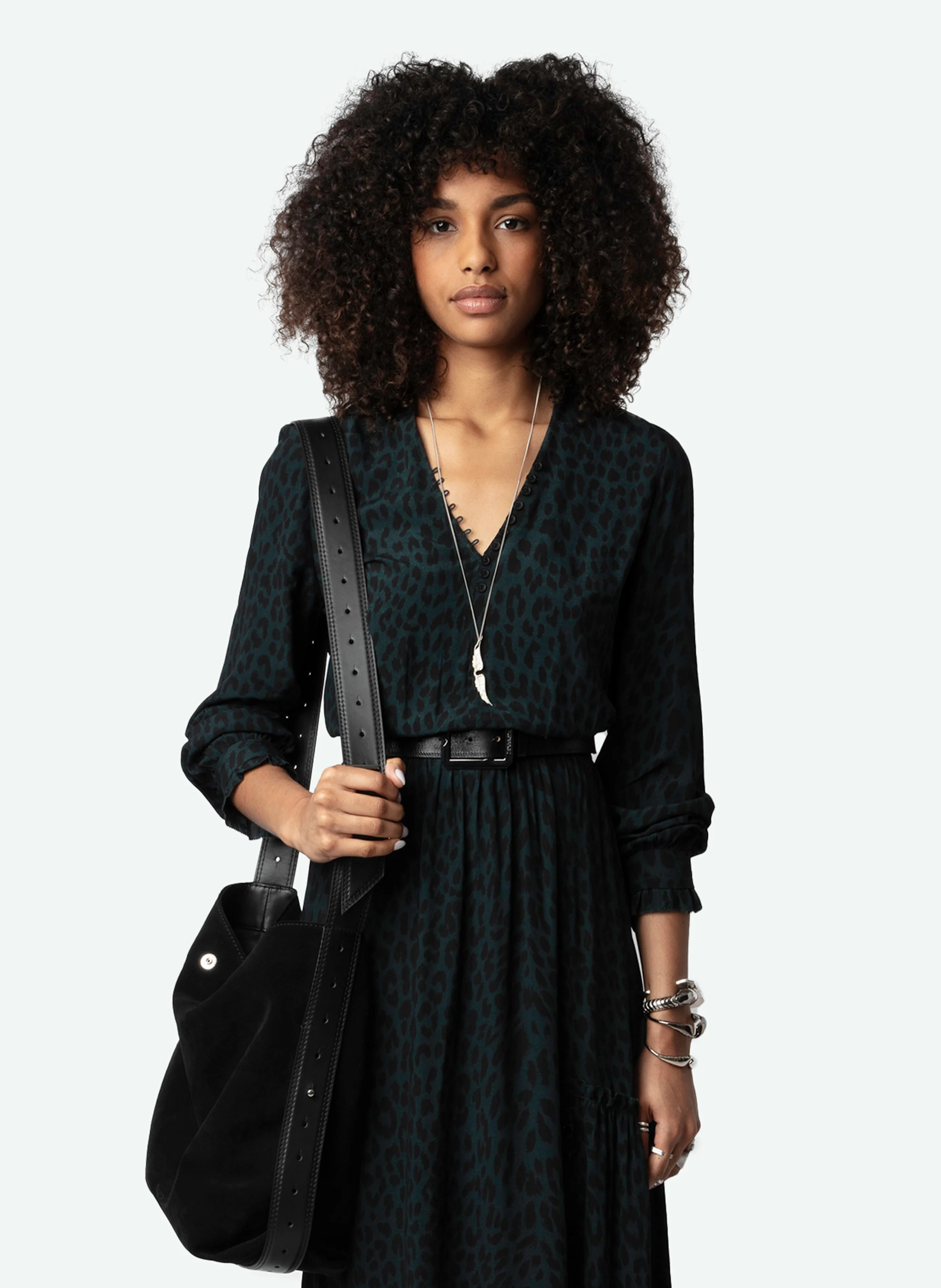 RABELLA - Robe longue col V droite imprimée | Vert