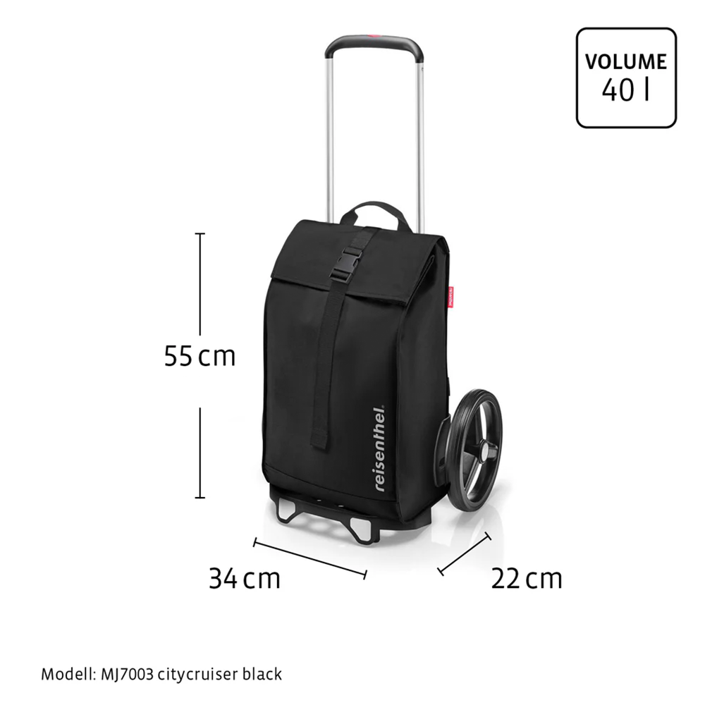 (40l) Citycruiser Einkaufstasche Trolley Shopping Einkaufswagen mit Rollen   Abnehmbare Tasche (MJ7003) - Black
