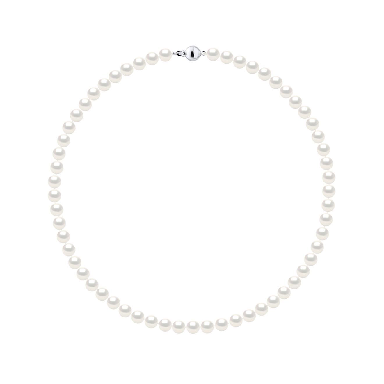 Mitzuko Collier Rang Argent Rhodié & Perles d'Eau Douce rondes blanc nacre naturel