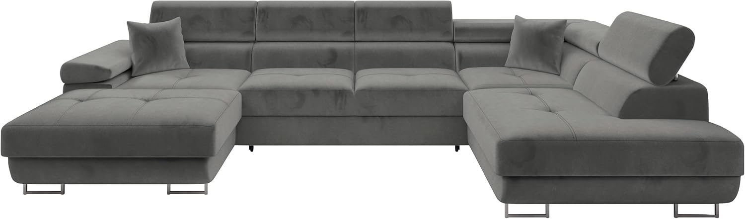 Mirjan24 Ecksofa Torezio Bis mit Bettkasten, Einstellbare Kopfstützen, Sofa mit Schlaffunktion, Eckcouch für Wohnzimmer, Polsterecke, U-Form Couch mit Bettfunktion (Manila 16, Seite: Rechts)