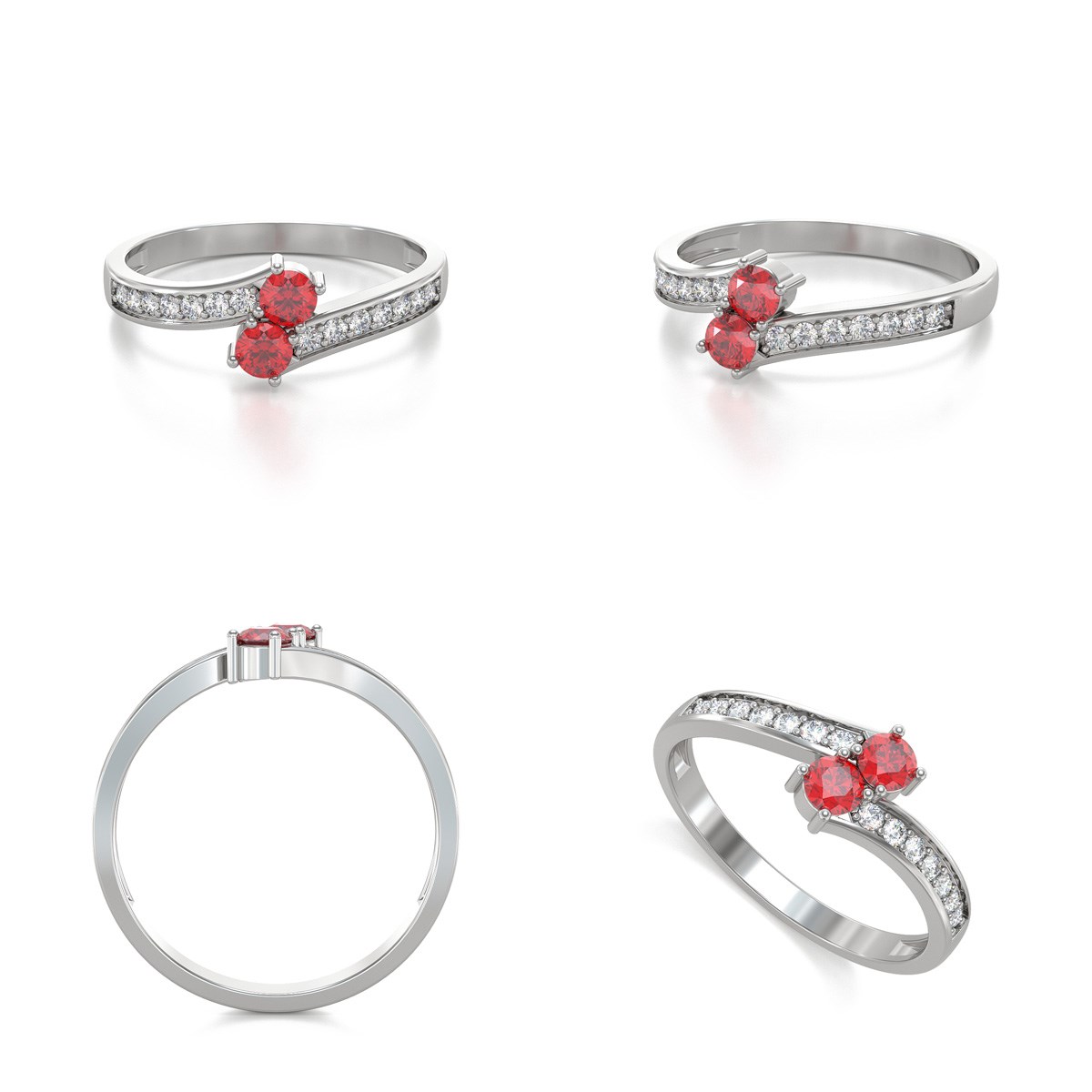 Bague ADEN Or 585 Blanc Duo Rubis et diamants 2.15grs