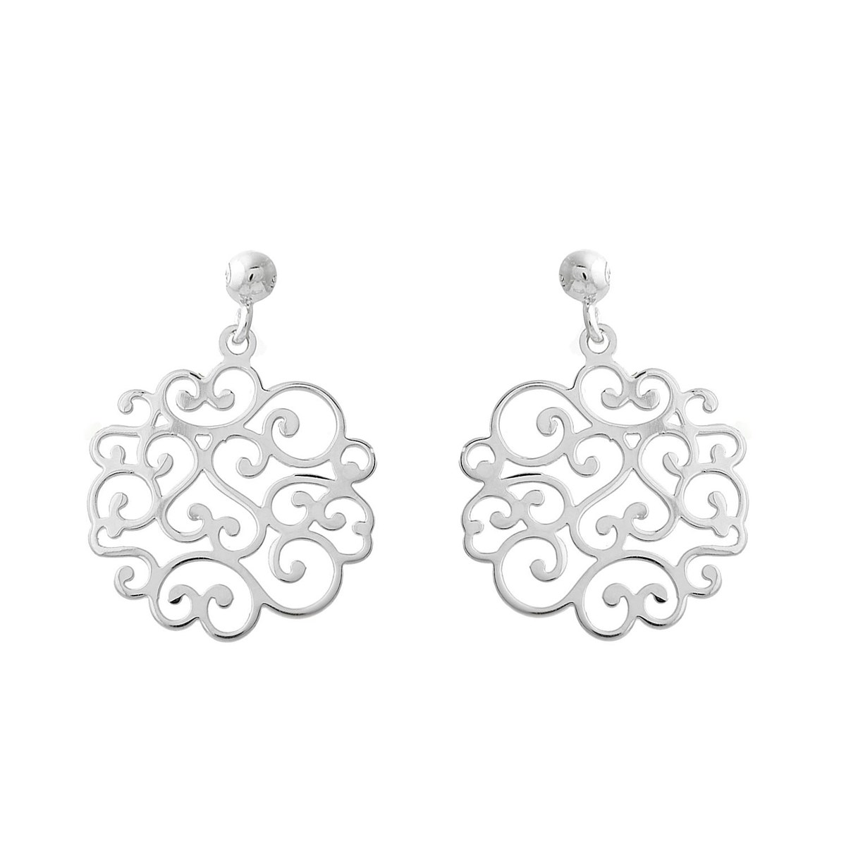 Boucles d'oreilles arabesque de coeurs ajouré Argent 925 Rhodié