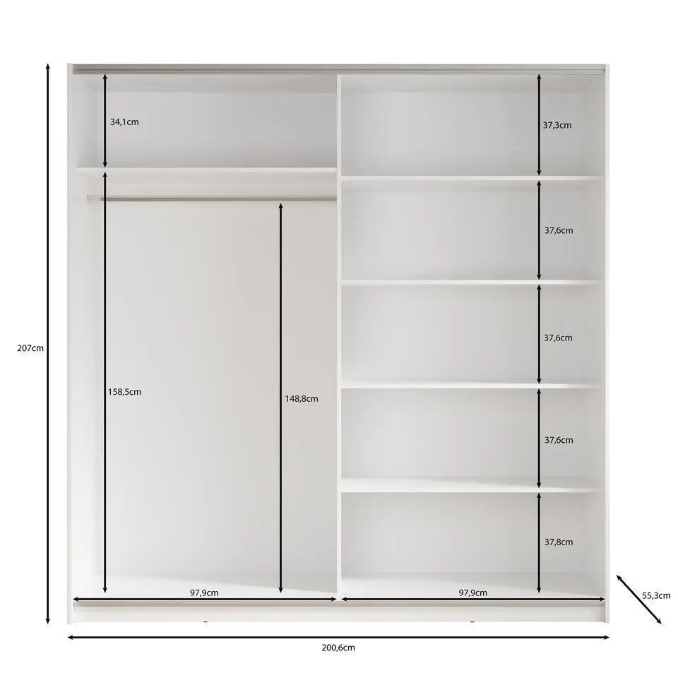 Meubella - Kledingkast Azrael - Grijs - 200 cm