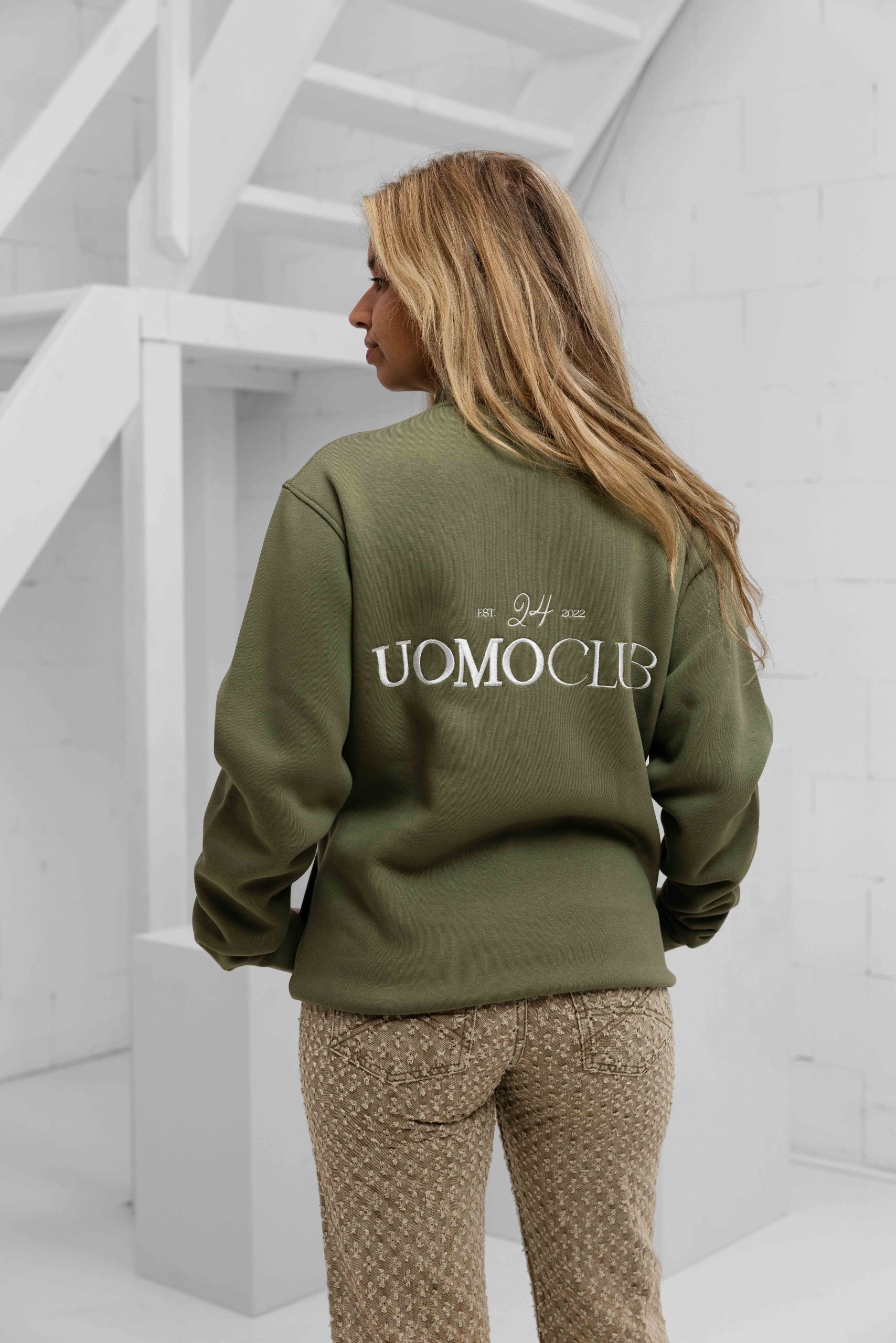24 Uomo Club Half Zip Sweater Dames Army