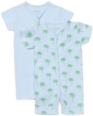 Tiny Treasure Summer Jumpsuit 2-Pack, Blue/Palm