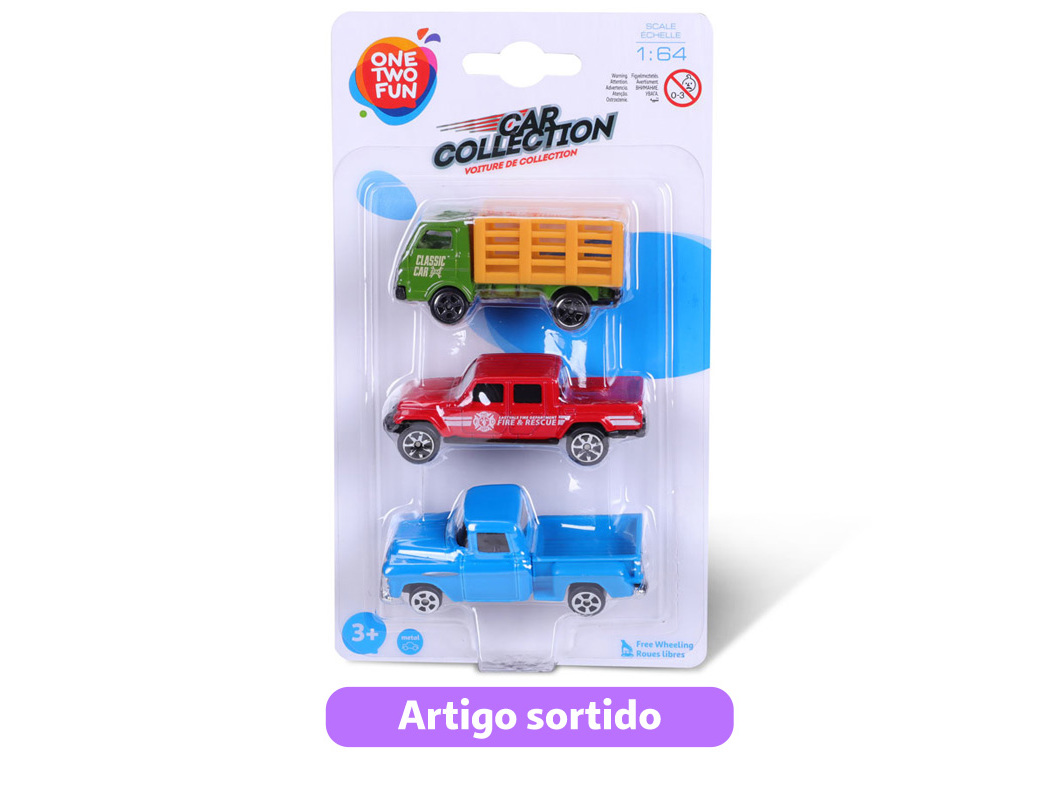 VEÍCULOS MINIATURA ONE TWO FUN cONJUNTO DE 3 UNIDADES MODELOS SORTIDOS