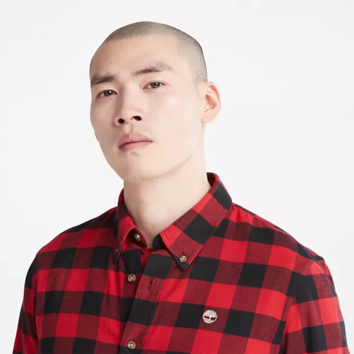 Camisa xadrez de manga comprida Mascoma River para homem, na cor vermelha.