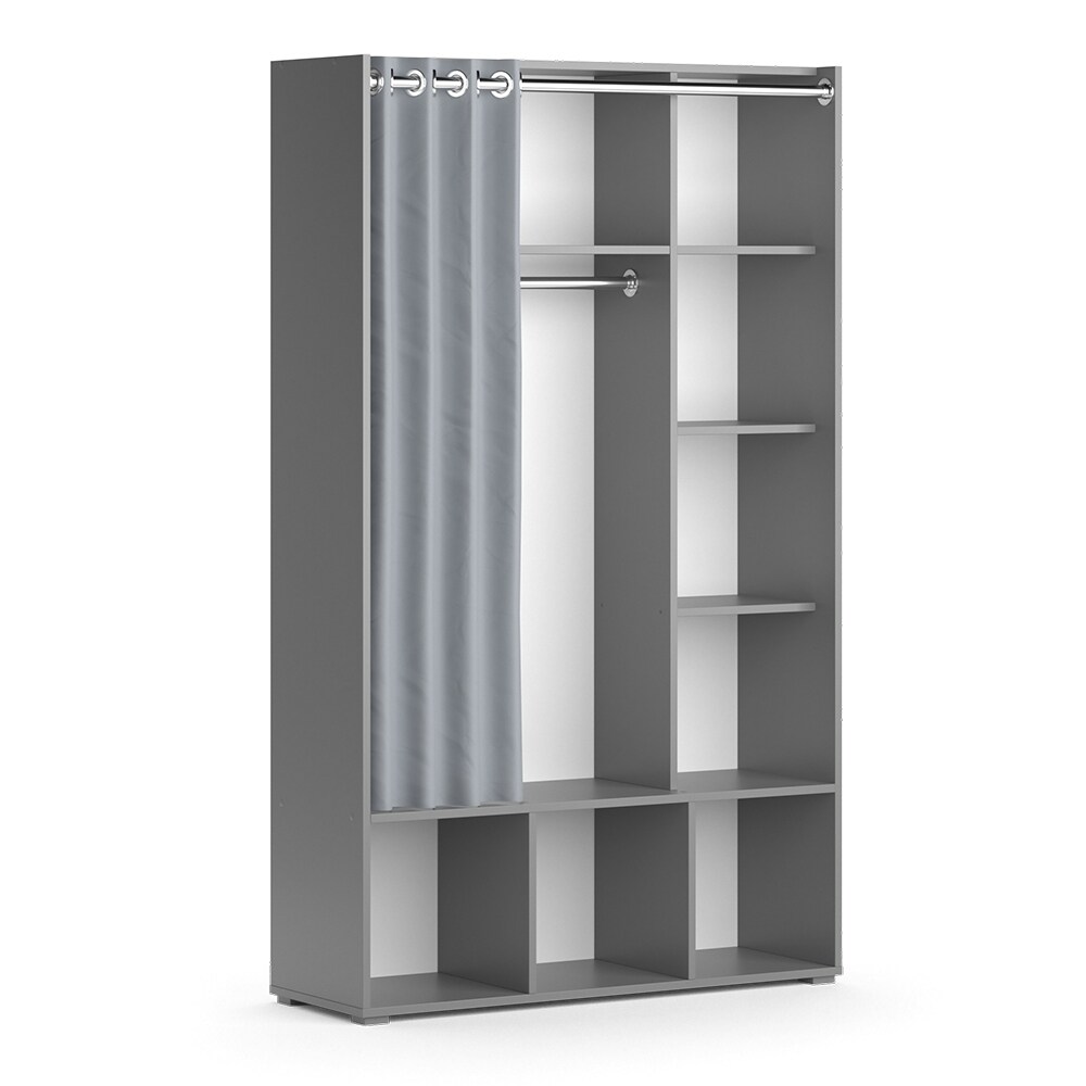 Vicco Kinderkleiderschrank Kinderzimmerschrank Kindergarderobe Luigi Grau 106 x 178 cm modern Schrankregal Jugendzimmerschrank Organizer Vorhang Kleiderstange Fächer Aufbewahrung Spielzeugablage
