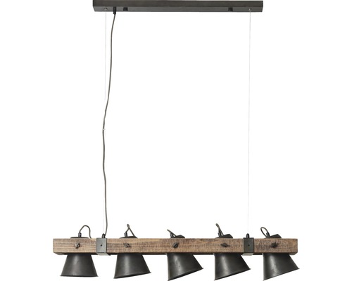 Hanglamp, 5-lichts, HxB 115x95 cm, hout/metaal, bruin/zwart/staal