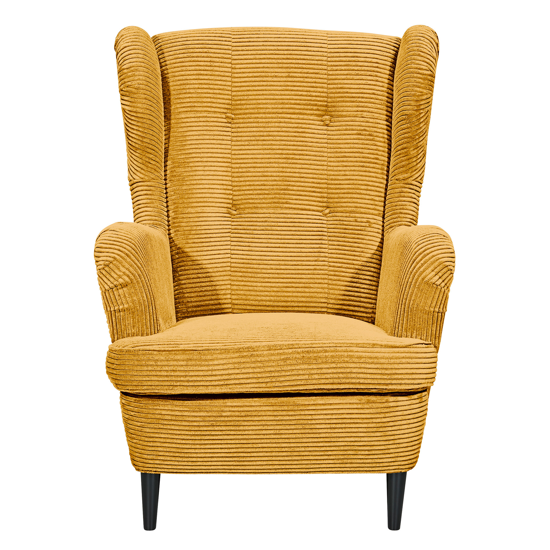 Ohrensessel - mustard - Cord - Massivholzfüße