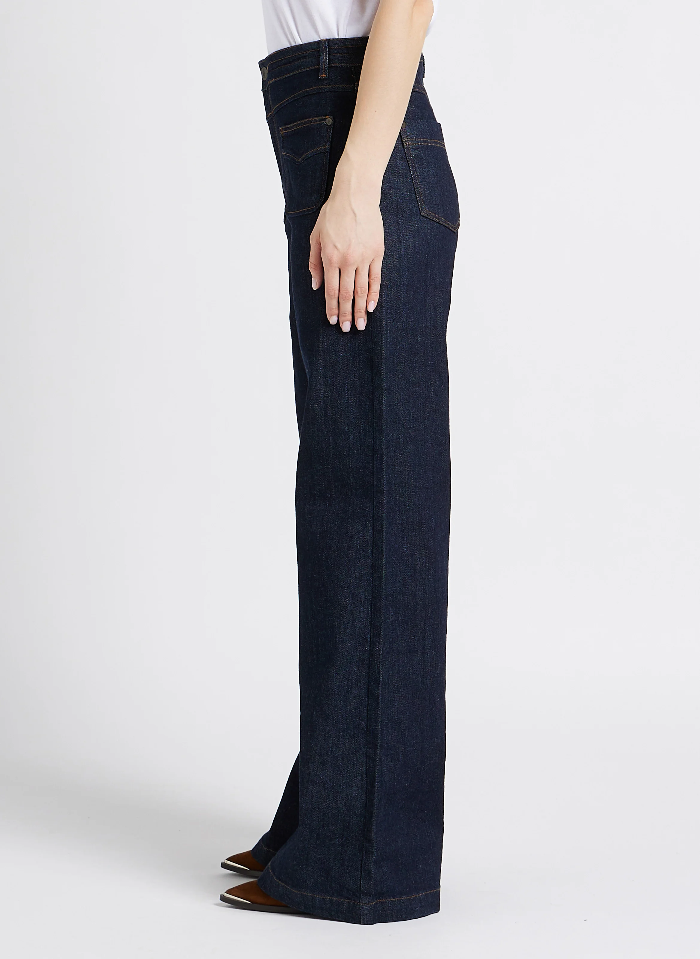 LE HAILEY - Jean large taille haute en coton stretch | Bleu
