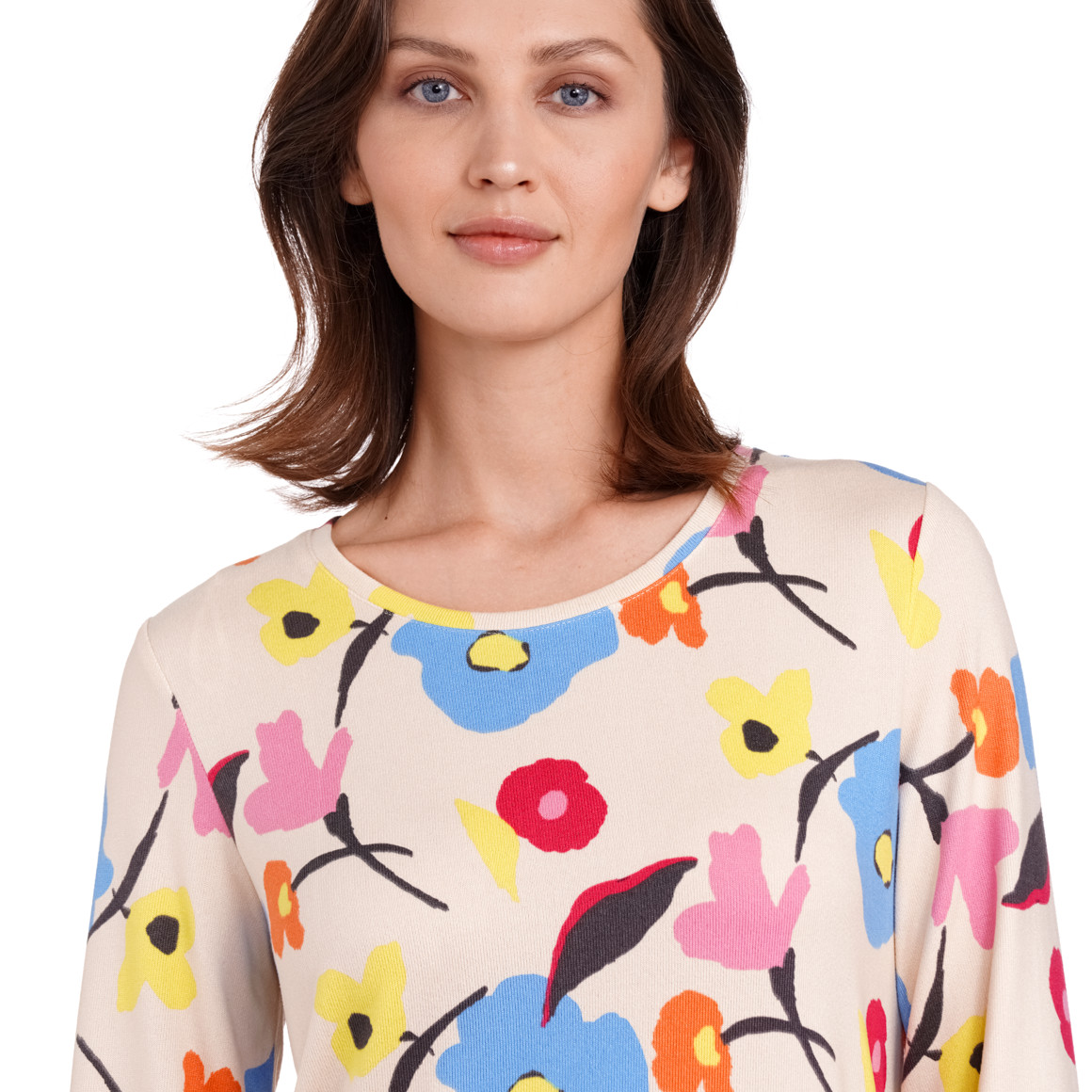 Damen Langarmshirt mit Tunnelzug beige / bunt