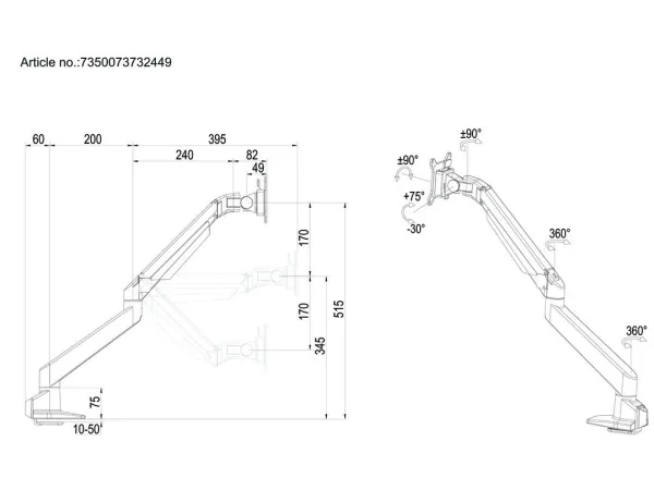 Multibrackets M VESA Gas Lift Arm Single HD - Monteringssæt (drejelig arm, klemme til montering på skrivebord) - for fladt panel - aluminium - sort - skærmstørrelse: 15